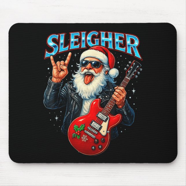 Tapis De Souris Sleigher Rock Santa Funny Metal Christmas Design  (Devant)