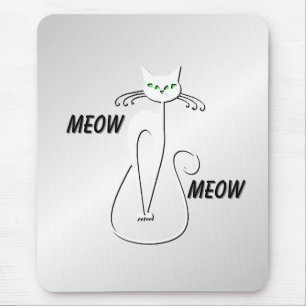 Tapis De Souris Slinky Black Cat Meow Meow Green Eyes sur argent