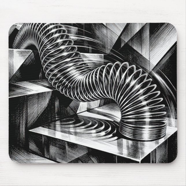 Tapis De Souris Slinky monochrome dévalant des marches chromées (Devant)