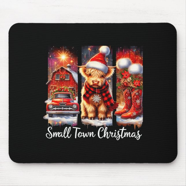 Tapis De Souris Small Town Christmas Highland Cow Western Art  (Devant)