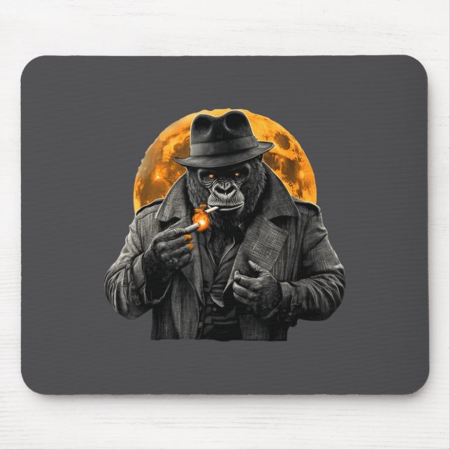 Tapis De Souris Smoking Gorilla In Trench Coat With Orange Moon Ar (Devant)