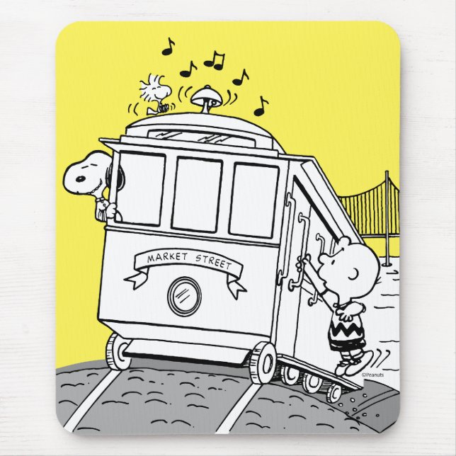 Tapis De Souris Snoopy, Woodstock & Charlie Brown sur un chariot (Devant)