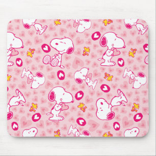 Tapis De Souris Snoopy & Woodstock Motif Coeurs roses
