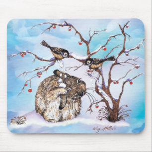 Tapis De Souris Snow Birds And Bunny Mouse Pad