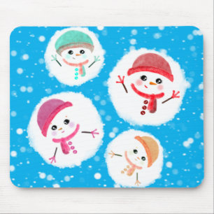 Tapis De Souris Snowball et Snowman Blue
