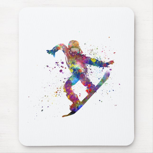 Tapis De Souris Snowboard en aquarelle (Devant)