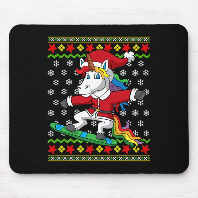 Tapis De Souris Snowboard Unicorn Père Noël Snowboard Noël S (Devant)