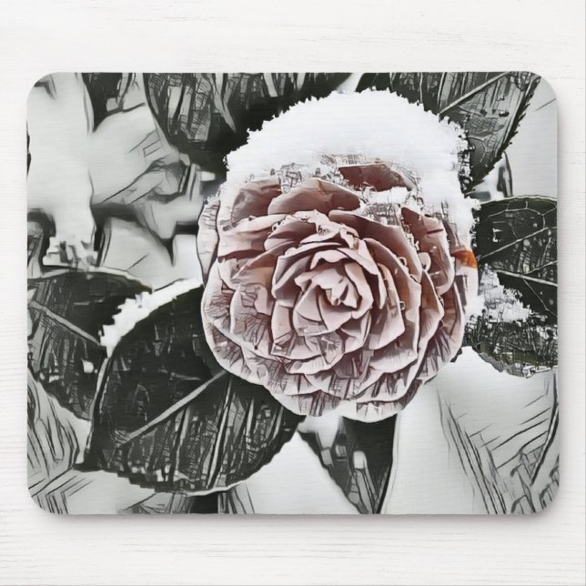 Tapis De Souris Snowed Froid Rose Dessin Souris (Devant)
