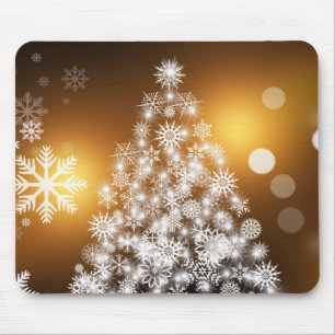 Tapis De Souris Snowflake sapin de Noël avec Arrière - plan d'or