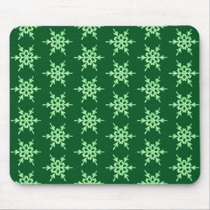 Tapis De Souris Snowflakes, cristaux vert pâle sur vert foncé