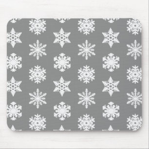 Tapis De Souris Snowflakes Ikat - Gris de charbon et blanc