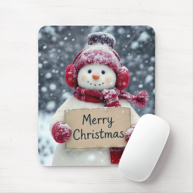 Tapis De Souris Snowman avec joyeux signe de Noël (Avec souris)