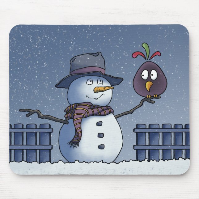 Tapis De Souris Snowman avec oiseau (Devant)