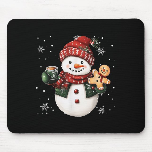 Tapis De Souris Snowman Beanie Coffee Latte Ginggerbread Merry Chr (Devant)
