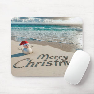 Tapis De Souris Snowman de Noël tropical sur une plage