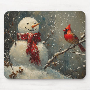 Tapis De Souris Snowman et une peinture cardinale à l'huile