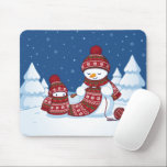 Tapis De Souris Snowman Knitting Christmas Scarf<br><div class="desc">Cartoon illustration of two adorable snowmen dressed in knitted hats and scarves. The big snowman is knitting an oversized scarf for the little one. The scarf is already wrapped several times around the cute little snowman.</div>
