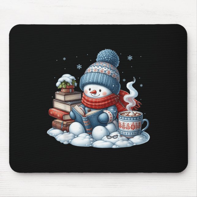 Tapis De Souris Snowman Reading Books Lovers Librarian Bookworm Ch (Devant)