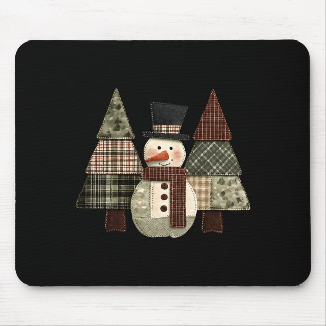 Tapis De Souris Snowman Trees Patchwork Plaid Trees Rustic Christm (Devant)