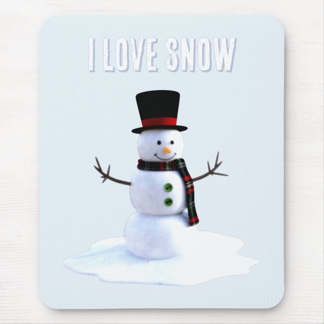 Tapis De Souris Snowman with hat and scarf. I Love Snow (Devant)