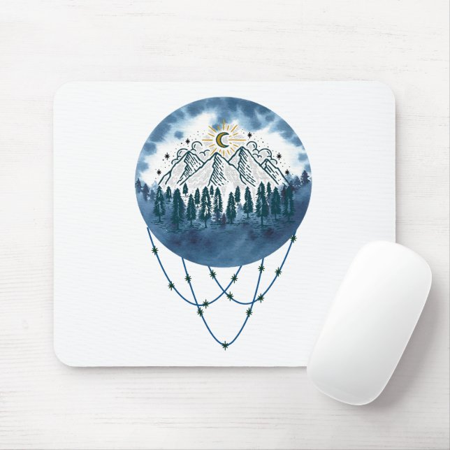 Tapis De Souris Snowy Mountain Pine Tree Nature Adventure Extérieu (Avec souris)