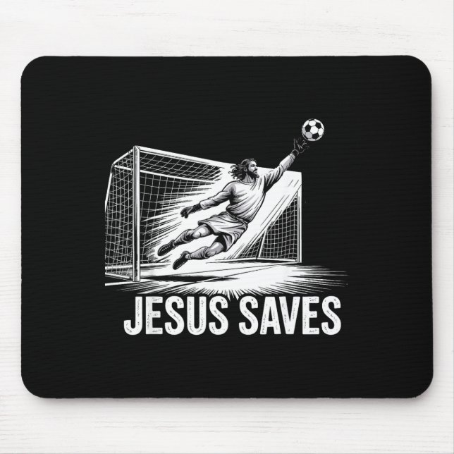 Tapis De Souris Soccer Goalie Goalkeeper Jesus Saves Christian Soc (Devant)