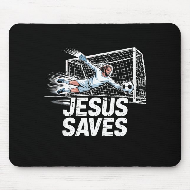Tapis De Souris Soccer Goalie Goalkeeper Jesus Saves Christian Soc (Devant)
