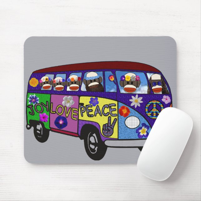 Tapis De Souris Sock Monkey Peace Bus  (Avec souris)