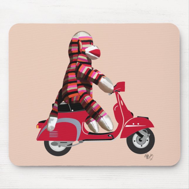 Tapis De Souris Sock Monkey sur Red Moped (Devant)
