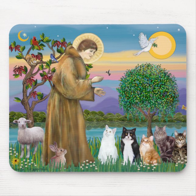 Tapis De Souris Sœur Frances bénissant 5 chats (Devant)