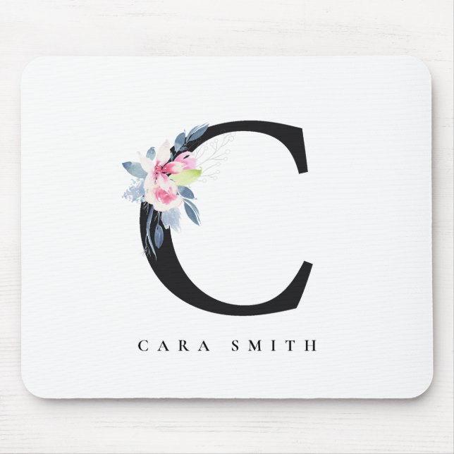 TAPIS DE SOURIS SOFT BLUSH BLUE FLORAL ALPHABETS NAME LETTER C (Devant)