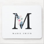 TAPIS DE SOURIS SOFT BLUSH BLUE FLORAL ALPHABETS NAME LETTER M<br><div class="desc">If you need any further customisation please feel free to message me on yellowfebstudio@gmail.com.</div>