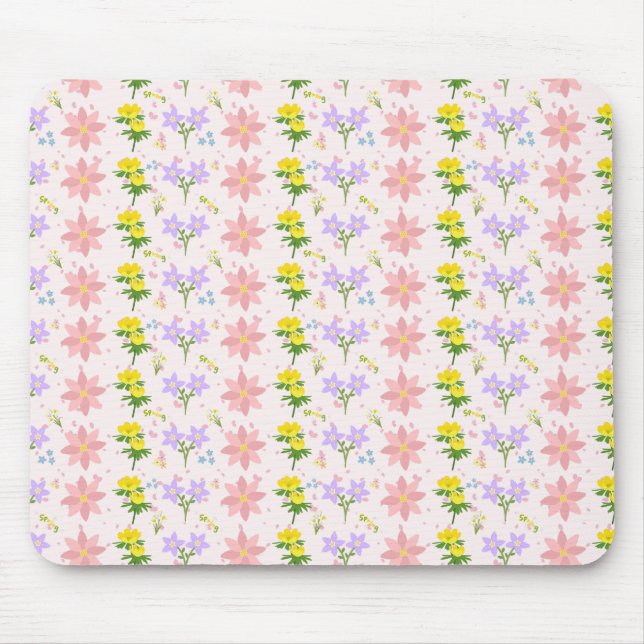 Tapis De Souris Soft Pastel Wildflower Botanical Pattern Mousepad  (Devant)