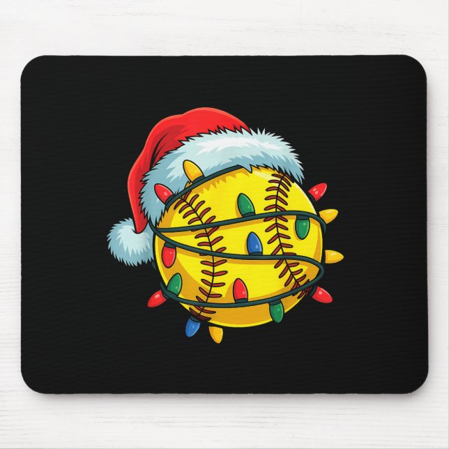 Tapis De Souris Softball Ball Santa Hat Christmas Softball Xmas Li (Devant)