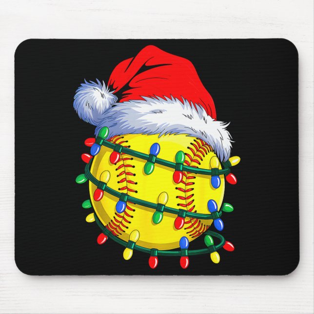 Tapis De Souris Softball Ball Santa Hat Christmas Softball Xmas Li (Devant)