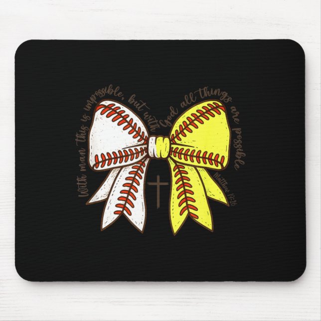Tapis De Souris Softball Baseball Mom Bow Christian With Man This  (Devant)