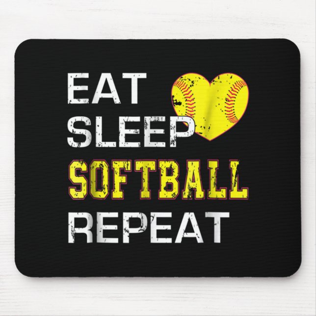 Tapis De Souris Softball Eat Sleep Softball Répétition (Devant)