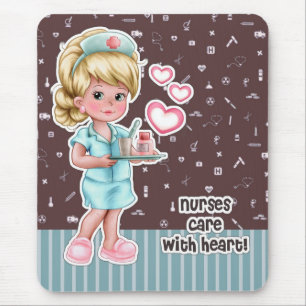 Tapis De Souris Soins infirmiers avec coeur. Cute Blond Nurse