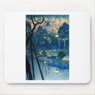 Tapis De Souris Soirée japonaise vintage dans le bleu