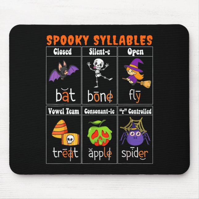 Tapis De Souris Soky Syllables Funny Halloween Educational Teacher (Devant)