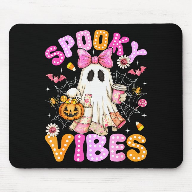Tapis De Souris Soky Vibes Ghost Retro Groovy Halloween Women Girl (Devant)