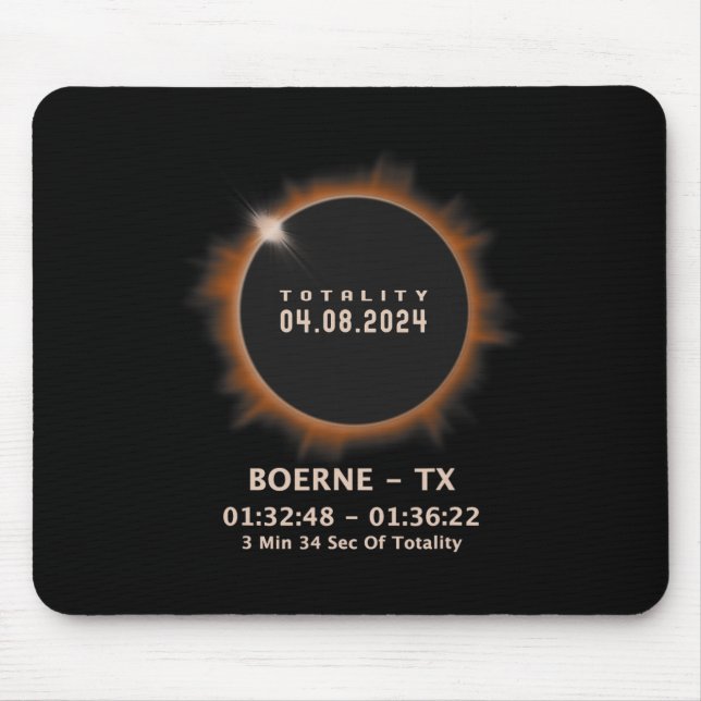 Tapis De Souris Solar Eclipse 2024 Totalité 04.08.24 Texas Tx (Devant)