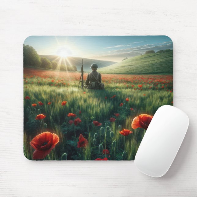 Tapis De Souris Soldat solitaire dans un champ de pavot (Avec souris)
