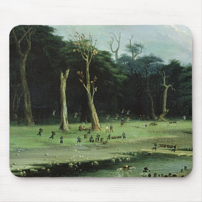 Tapis De Souris Soldats coupant des branches par une rivière (Devant)