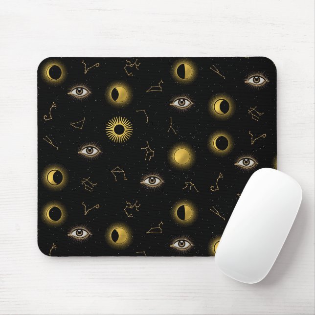 Tapis De Souris Soleil céleste d'or noir et oeil zodiaque de la lu (Avec souris)
