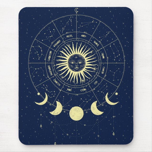Tapis De Souris Soleil Céleste Phases de Lune Zodiaque (Devant)