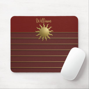 Tapis De Souris Soleil doré rayonnant sur le Mousepad rouge