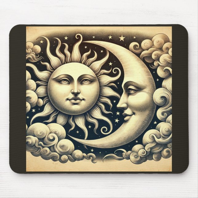 Tapis De Souris Soleil et Lune Célestes Vintage  (Devant)