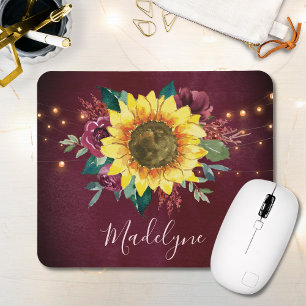 Tapis De Souris Soleil Lumière Floral Bourgogne Monogramme
