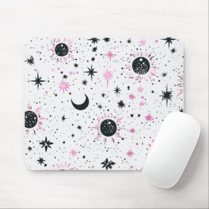 Tapis De Souris Soleil Lune Étoiles Célestes Noir et Rose